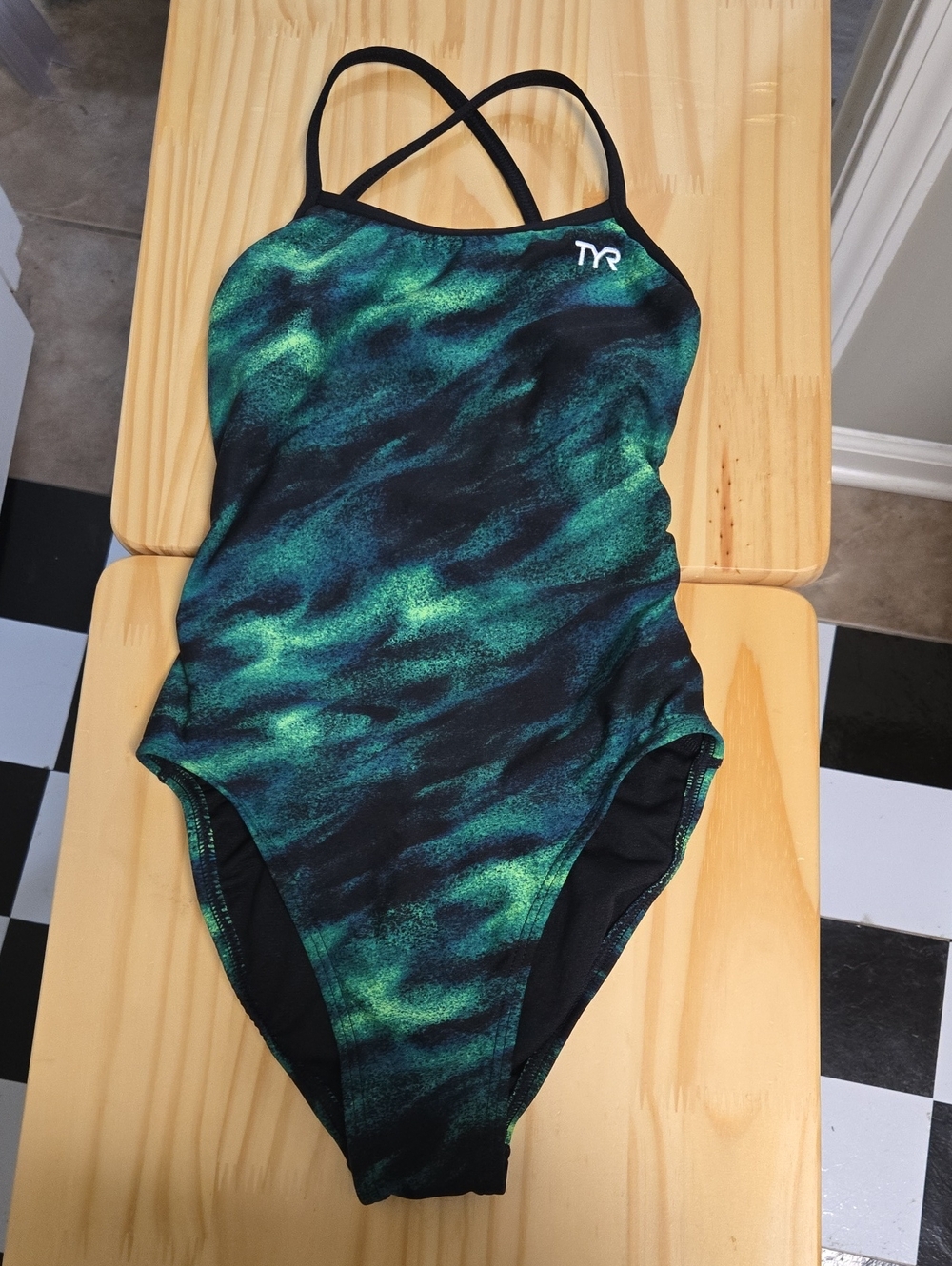 TYR Green and Black Camo-Effect One-Piece Swimsuit